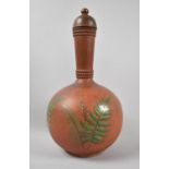 An Early 20th Century Terracotta Lidded Bottle Vase Decorated with Hand Painted Ferns, Inner Stopper