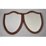 A Pair of Edwardian Mahogany Framed Shield Shaped Wall Mirrors, One with Silver Loss to Top Section,