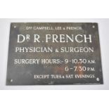 A Bronze Doctors Plate for Dr R French, Physician and Surgeon by F Osborne & Co. Ltd, London, 25.
