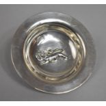 A Silver Pin Dish with Lion Decoration in Relief, 8cm Diameter, Inscription Verso