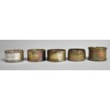 A Collection of Five Various Silver Napkin Rings, Various Hallmarks and Makers to Include Walker &
