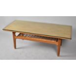A Late 20th Century Danish Teak Rectangular Coffee Table by Trioh with Crossbanded Top and Stretcher