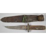 A Vintage Bone Handled Bowie Knife By Rodgers in Leather Scabbard, 24cm Long