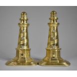 A Pair of Brass Bookends in the Form of Lighthouse by Nauticalia, London, Each 20cm high