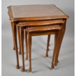 A Modern Nest of Three Table with Tooled Leather Tops, Largest 54cm Wide