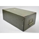 A Vintage Green Painted Metal Card Filing Box, 23cm Wide x 47cm Deep and 15cm high