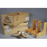 Two Modern Wooden Wine Boxes, Small Shelf and Pair of Shoe Stretchers