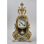 A Franz Hermle Brass Mantle Clock of Ornate Form with Two Handled Vase Pediment, 41cm High