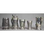 A Collection of Various Pewter Tankards to include Lidded Example 'The Victory at Trafalgar'