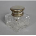 A Silver Mounted Glass Inkwell, 6.25cm Square