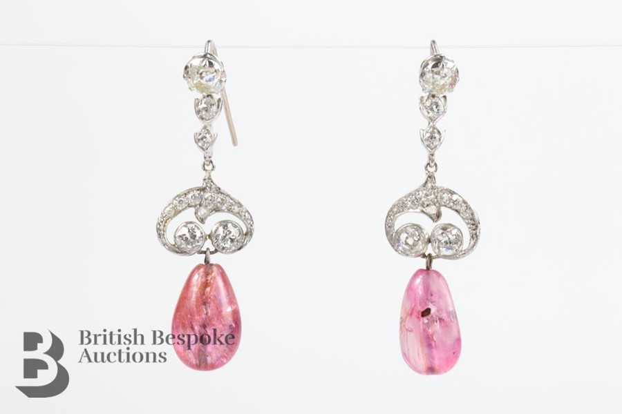 Pair of White Gold Natural Burmese Ruby and Diamond Earrings