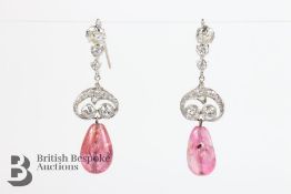 Pair of White Gold Natural Burmese Ruby and Diamond Earrings