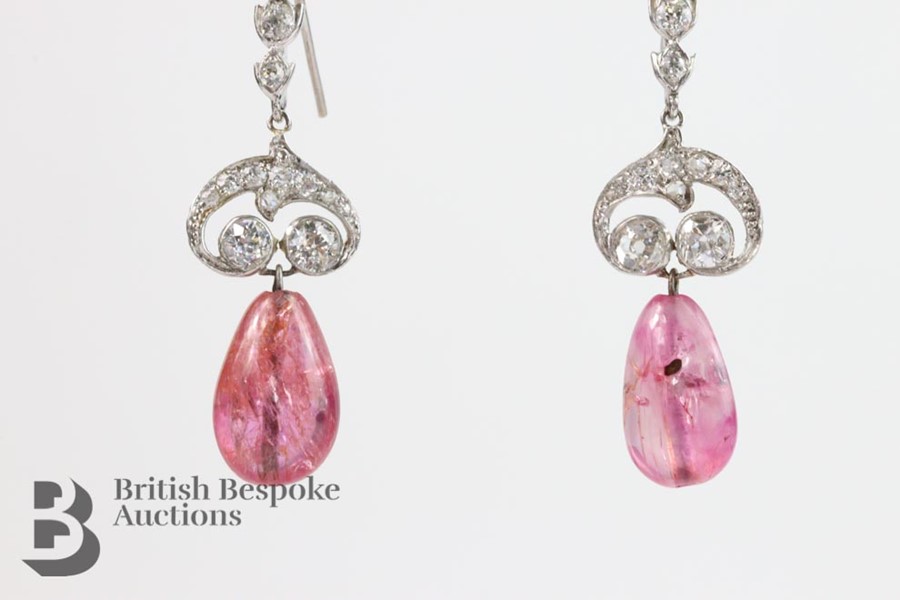 Pair of White Gold Natural Burmese Ruby and Diamond Earrings - Image 2 of 4