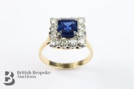 Yellow Gold Blue Sapphire and Diamond Ring