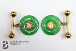 Chinese 14/15ct Green Jade Cufflinks