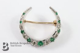 Yellow Gold Emerald and Diamond Brooch