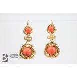 Pair of Yellow Gold and Coral Earrings