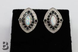 Pair of Silver Sapphire and Opal Earrings
