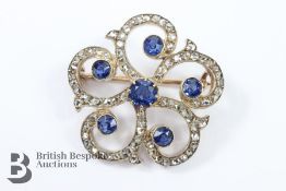 Yellow Gold Midnight Blue Sapphire and Diamond Brooch