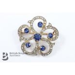 Yellow Gold Midnight Blue Sapphire and Diamond Brooch