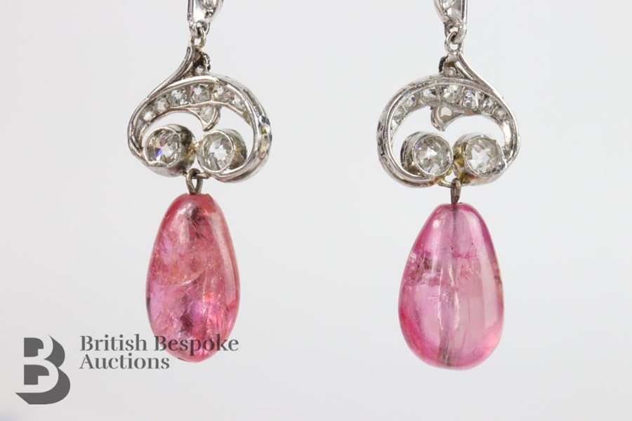 Pair of White Gold Natural Burmese Ruby and Diamond Earrings - Image 4 of 4