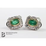 Pair of High Carat Yellow and White Gold Emerald and Diamond Clip Earrings
