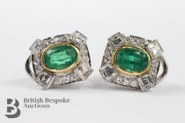 Pair of High Carat Yellow and White Gold Emerald and Diamond Clip Earrings