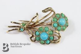 Yellow Gold and Turquoise Brooch