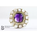 Victorian Yellow Gold Moonstone and Amethyst Brooch