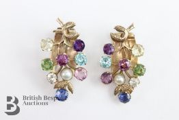 Yellow Gold Sapphire and Pearl Earrings