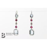 Pair of White Gold Aquamarine Ruby and Diamond Earrings