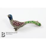 Precious White Metal Ruby and Enamel Pheasant Brooch