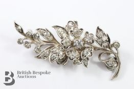 High Carat White Gold and Diamond Floral Spray Brooch