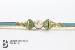 Egyptian Revival Enamel and Pearl Tie Pin