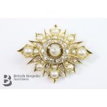 Edwardian Pearl and Diamond Star Burst Brooch