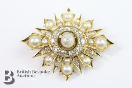 Edwardian Pearl and Diamond Star Burst Brooch