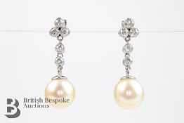 Pair of Pearl and Diamond Earrings