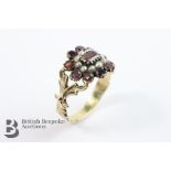 Georgian Yellow Gold Garnet and Seed Pearl Ring