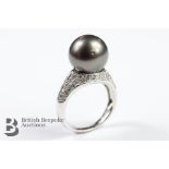 18ct White Gold South Sea Pearl and Diamond Ring