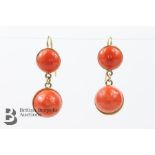 Pair of 18ct Yellow Gold and Pink Coral Earrings