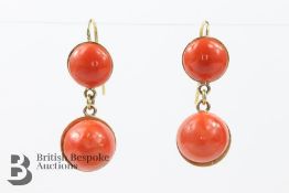 Pair of 18ct Yellow Gold and Pink Coral Earrings