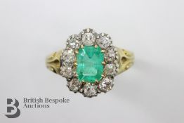 High Carat Yellow Gold Emerald and Diamond Ring