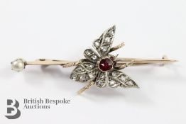 Antique Yellow Gold Ruby and Diamond Butterfly Brooch