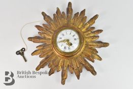 Vintage French Sunburst Wall Clock