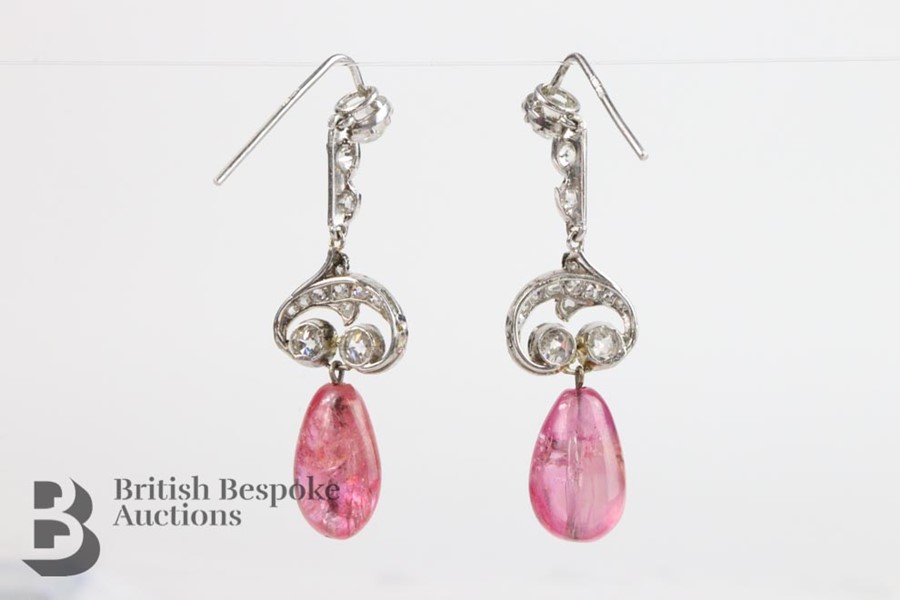 Pair of White Gold Natural Burmese Ruby and Diamond Earrings - Image 3 of 4