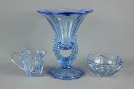 Three Blue Glass Czechoslovakian Items