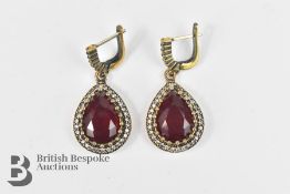 Pair of Silver and Rubellite Drop Earrings