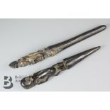 Two Wood Carved Short Staffs