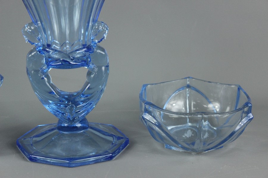 Three Blue Glass Czechoslovakian Items - Image 3 of 6