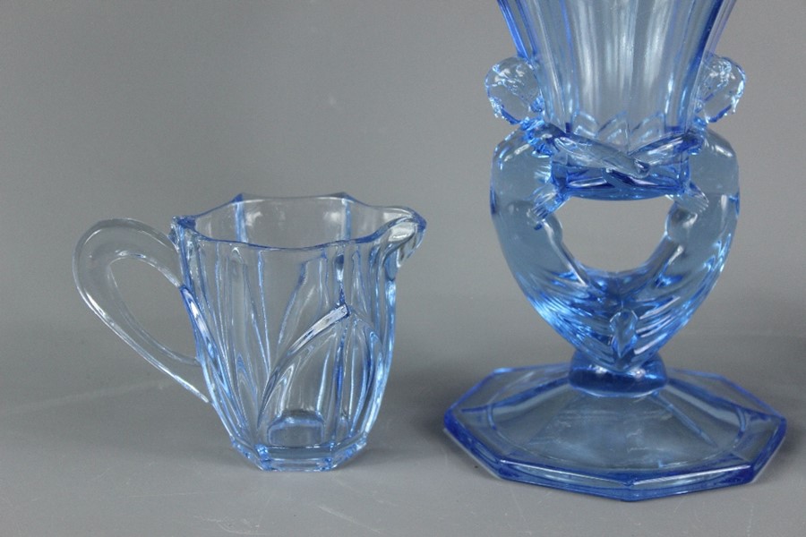 Three Blue Glass Czechoslovakian Items - Image 2 of 6